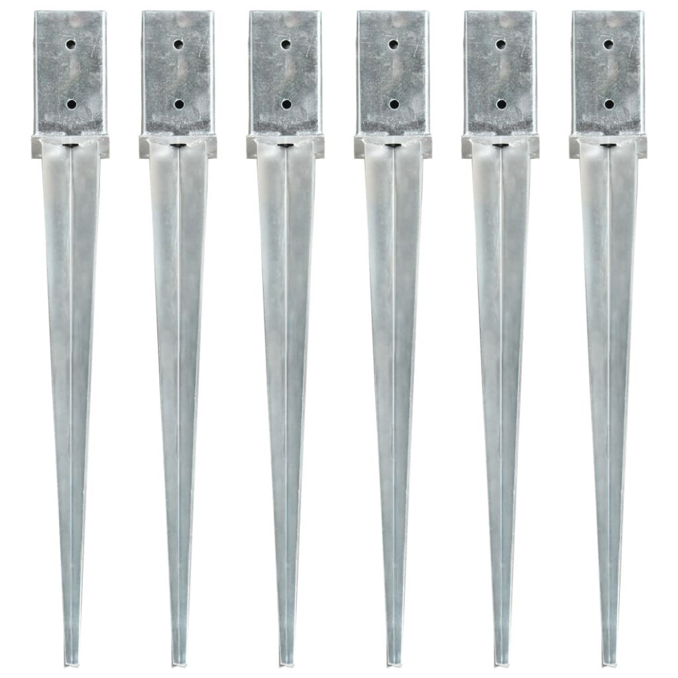 vidaXL 6x Ground Spikes Silver Galvanised Steel Garden Outdoor Soil Spear