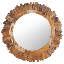 vidaXL Wall Mirror 60 cm Teak Round Home Wooden Decorative Hanging Mirror