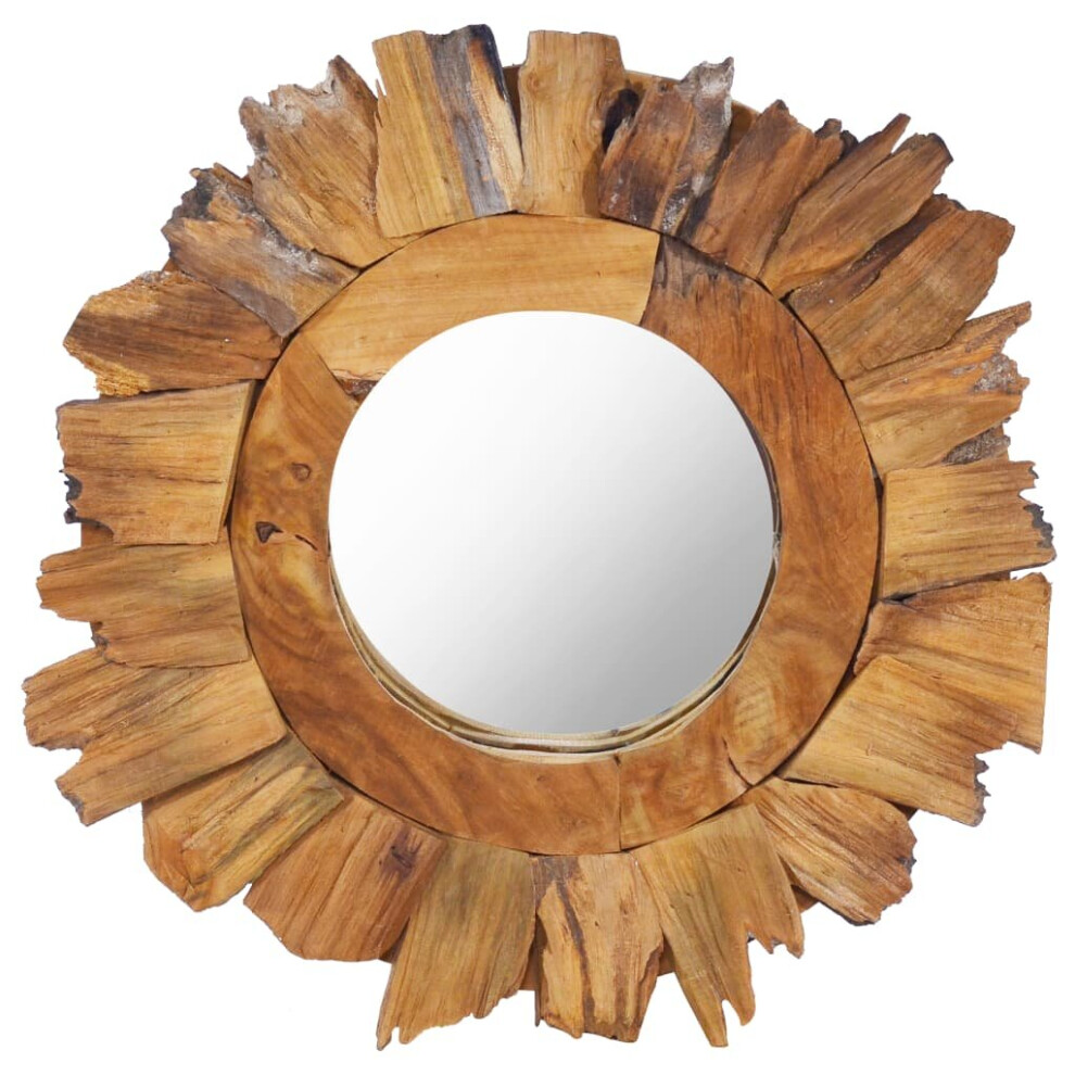 vidaXL Wall Mirror 40 cm Teak Round Home Wooden Decorative Hanging Mirror