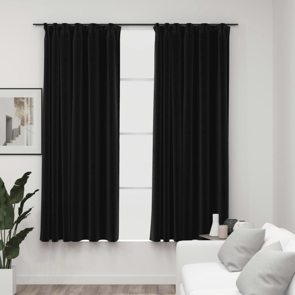 vidaXL 2x Linen-Look Blackout Curtains with Hooks Anthracite 140x175 cm Drape