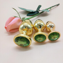 The Room Of Doom's - 3 Gold, Jewelled Butt Plugs - Emerald Green