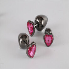 The Room Of Doom's - 3 Space Grey, Heart Shaped Jewelled Butt Plugs - Ruby Red