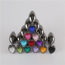 The Room Of Doom's - 3 Space Grey, Heart Shaped Jewelled Butt Plugs - Sapphire Blue