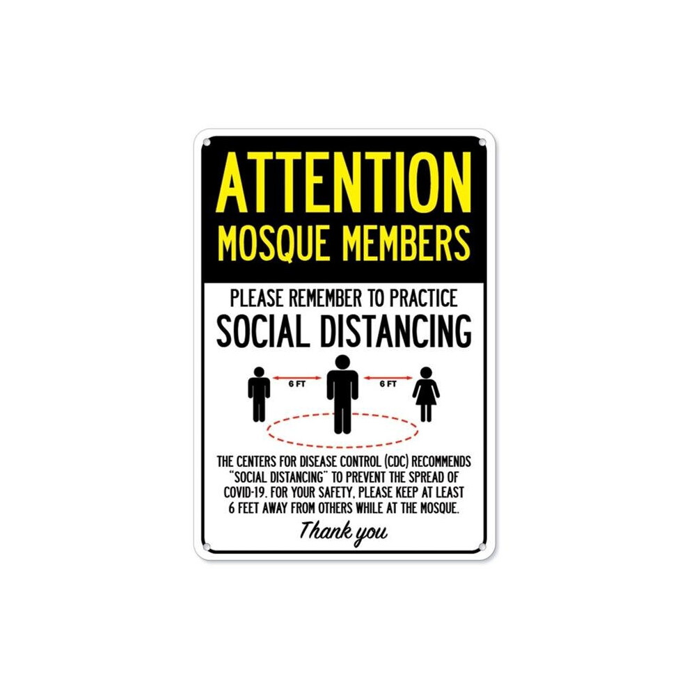 SignMission OS-NS-A-1014-25385 Covid-19 Notice Aluminum Sign - Attention Mosque Members Practice Social Distancing-image-OPC-P6F2R6R-NEW