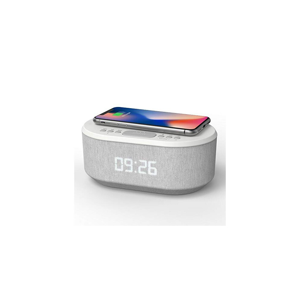 I-Box Bedside Wireless Charging Radio Alarm Clock With Bluetooth Speaker, Dual Alarms, Dimmable Led, Usb Charger - Mains Powered, Non-Ticking