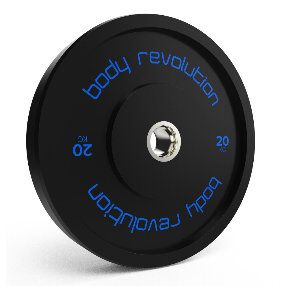 Body Revolution (20Kg, Pair) Olympic Bumper Weight Plates Gym Training Black
