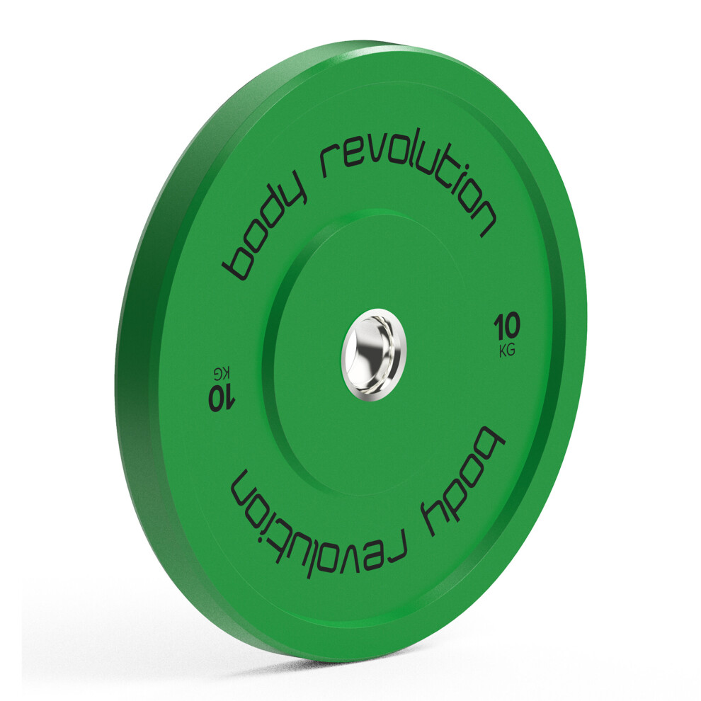 Body Revolution (10Kg, Pair) Colour Olympic Bumper Weight Plates Gym Training