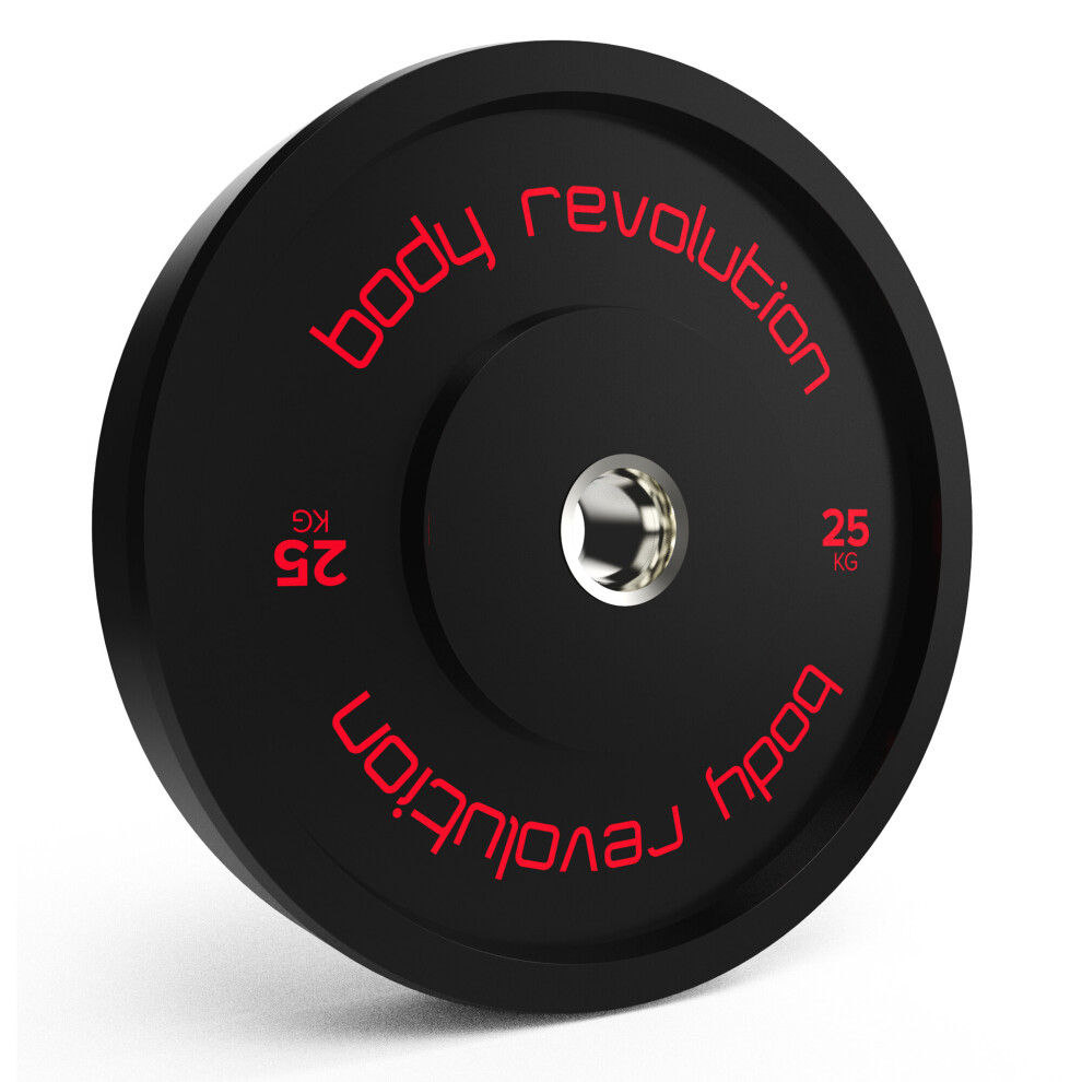 Body Revolution (25Kg, Pair) Olympic Bumper Weight Plates Gym Training Black