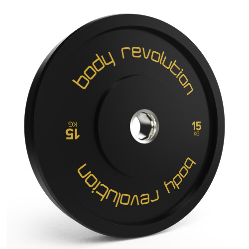 (15kg, Pair) Black Olympic Bumper Weight Plates Gym Training