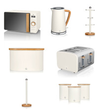 (White) Swan Nordic 7 Piece Kitchen Set Bundle with 4 Slice 900W Toaster