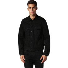 (Large) DIESEL D-ASH FUR 0GAQF Mens Denim Jeans Jacket Button Winter Outwear Black Coat