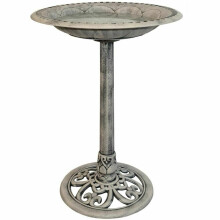 Stone-Effect Plastic Pedestal Bird Bath & Feeder, Free-Standing Garden Ornament, 50cm Dia x 69.5cm H (Code 2001447)