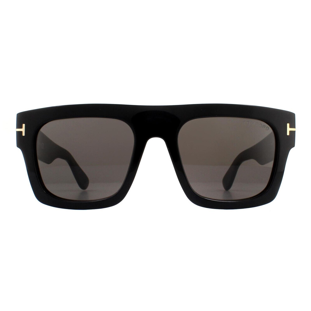 Square Shiny Black Smoke Grey Sunglasses