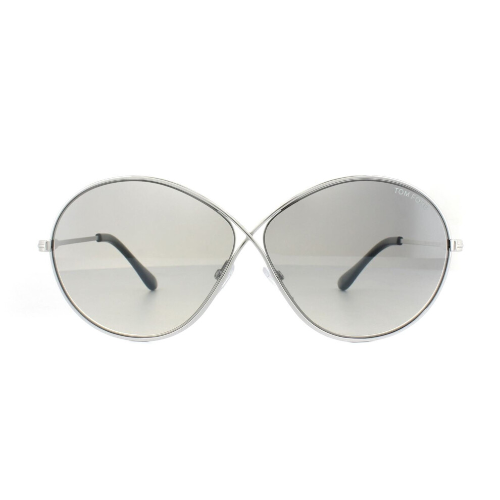 Oval Shiny Rodium Smoke Grey Mirror Sunglasses