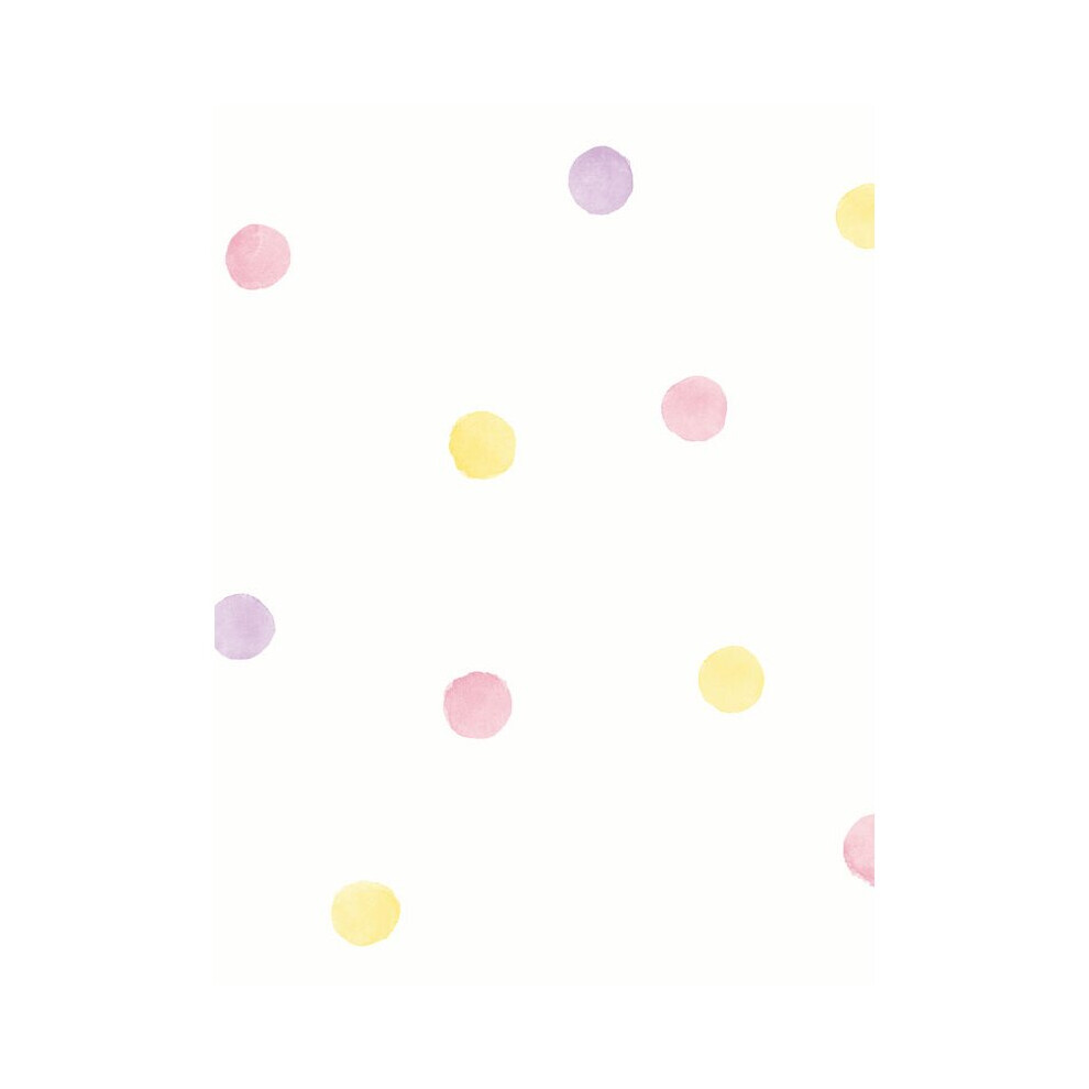 Over The Rainbow Watercolour Polka Dots Wallpaper Pink / Yellow Holden