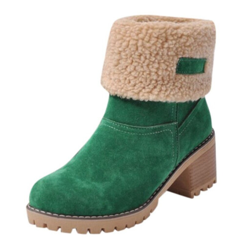 (Green, 5.5  (Adults')) Women Winter Snow Boots with 5cm Block Heels