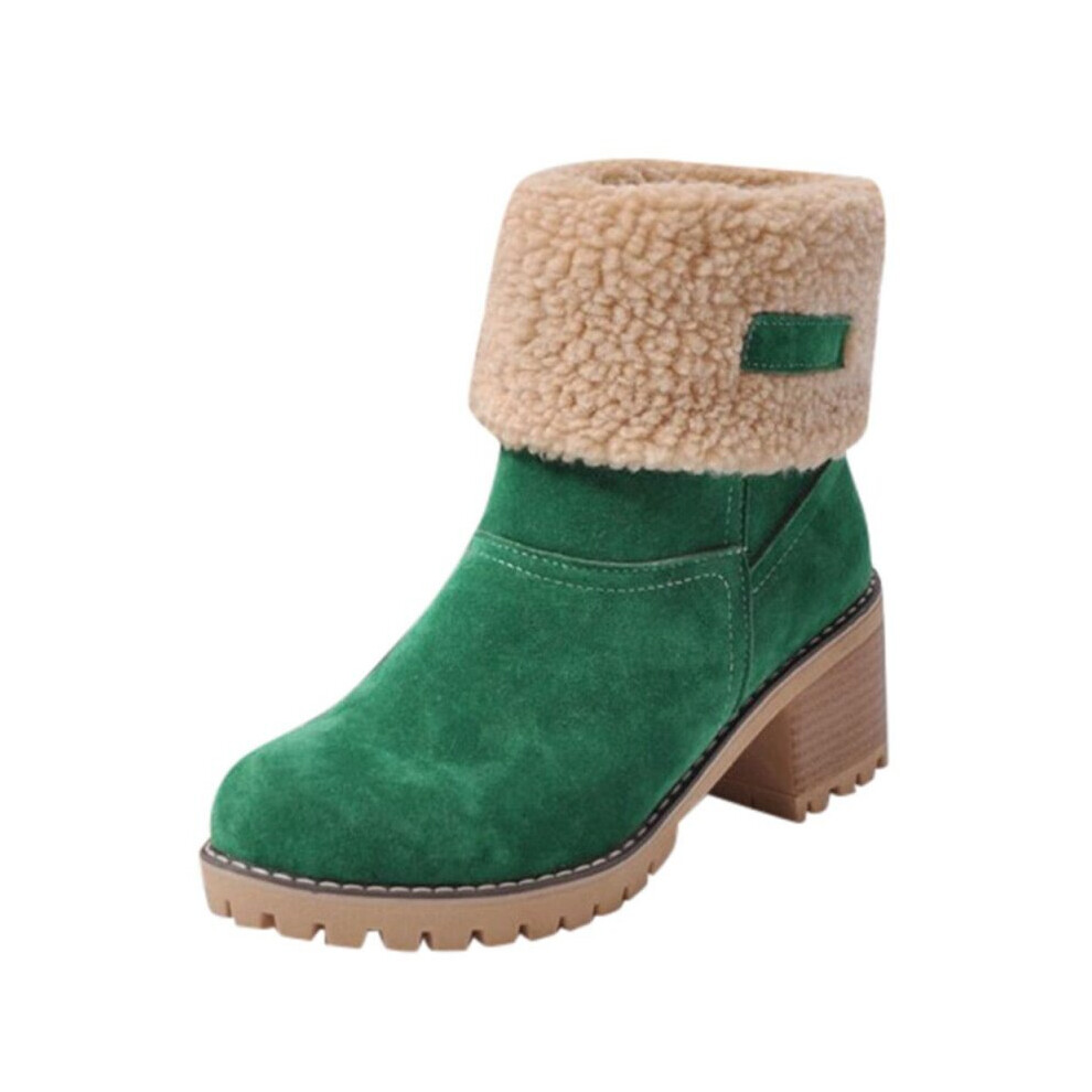 (Green, 5.5  (Adults')) Women Winter Snow Boots with 5cm Block Heels