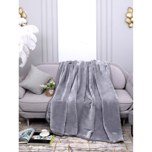 (Silver, Double) Fleece Blanket Large Throw Over Bed Plush Soft