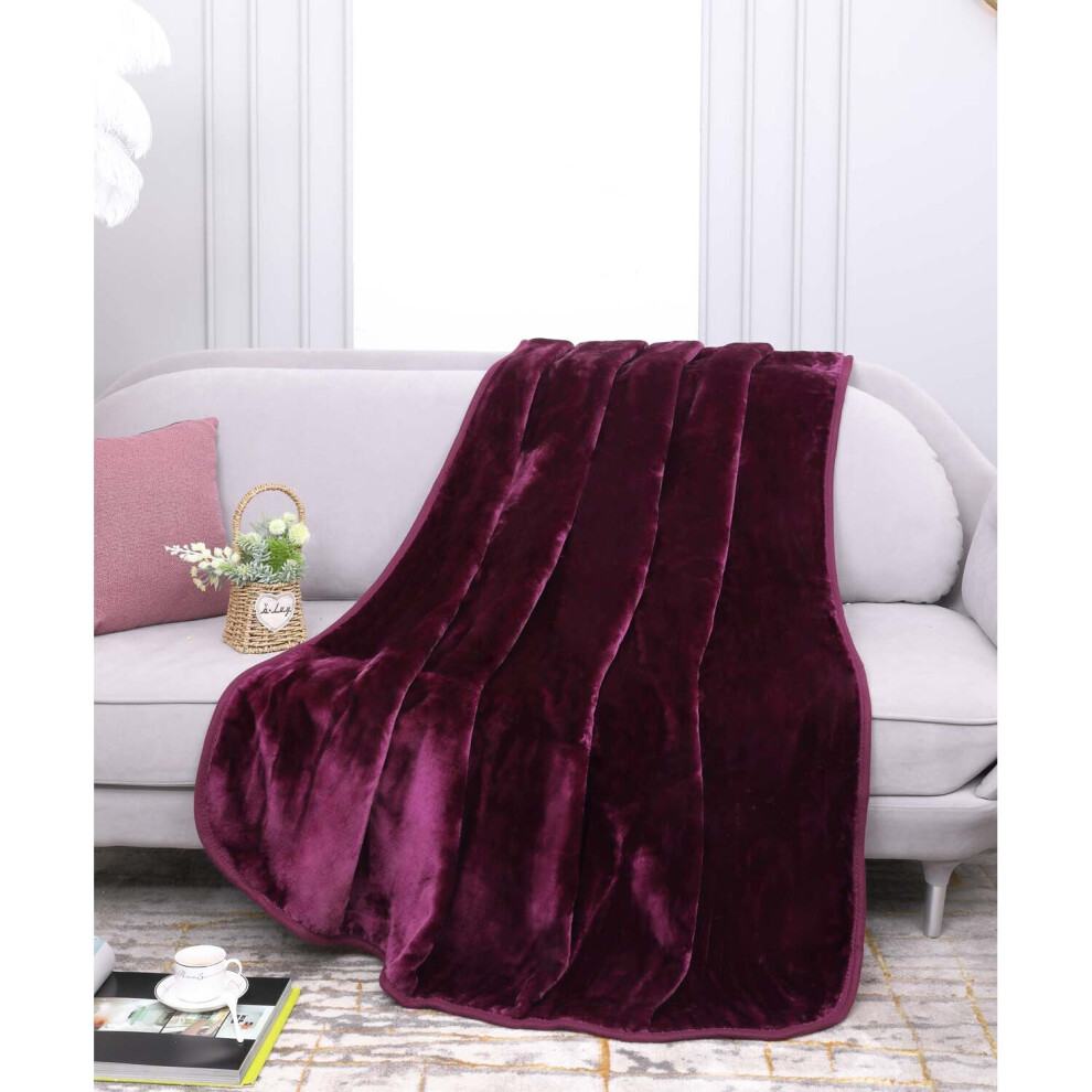 (Purple, Double) Fleece Blanket Large Throw Over Bed Plush Soft