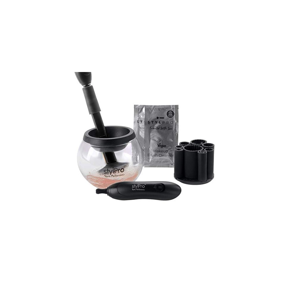 StylPro Electric Makeup Brush Cleaner and Dryer Machine with 8 Brush Collars, Brush Cleanser - Fast, Automatic Spinning Brush Cleaner with Heat-Resis