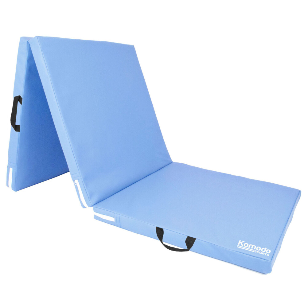 (Light Blue) Tri Folding GYM MAT Yoga Exercise Floor