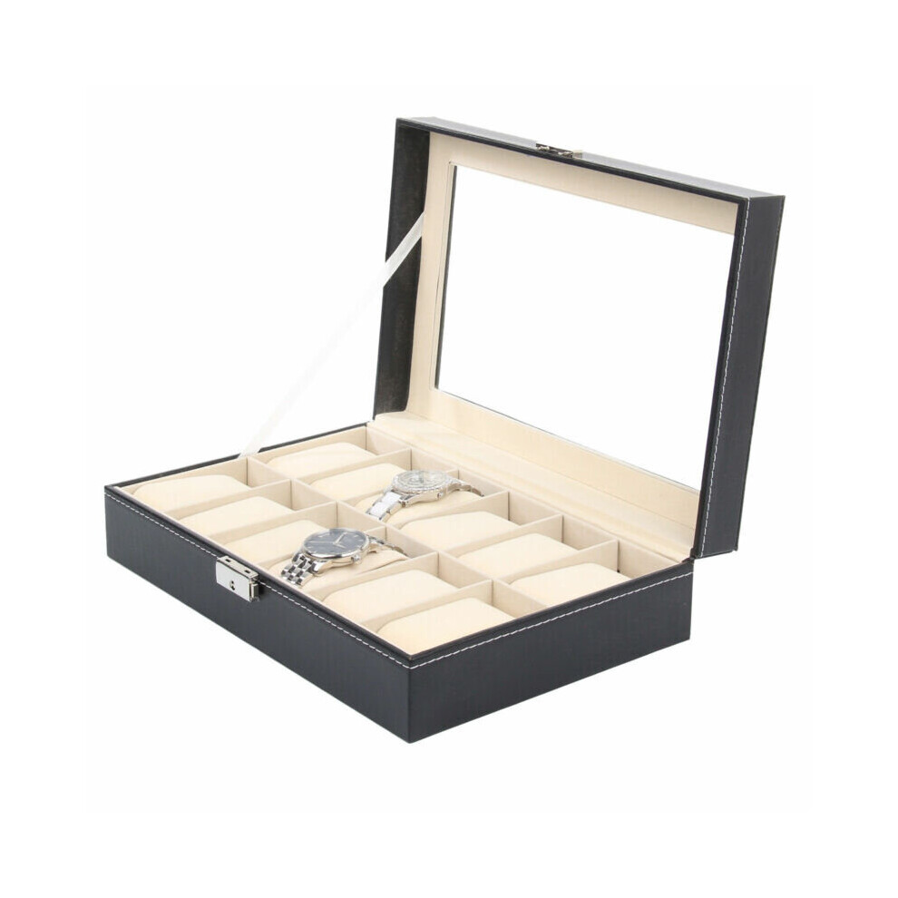 12 Grids Leather Watch Case Jewelry Collection Storage Display Box