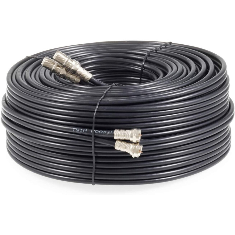 (15 Meter, Black) Viewi Twin Satellite Shotgun Cable Extension Kit with Fitted F Connectors for Sky HD Q and Freesat