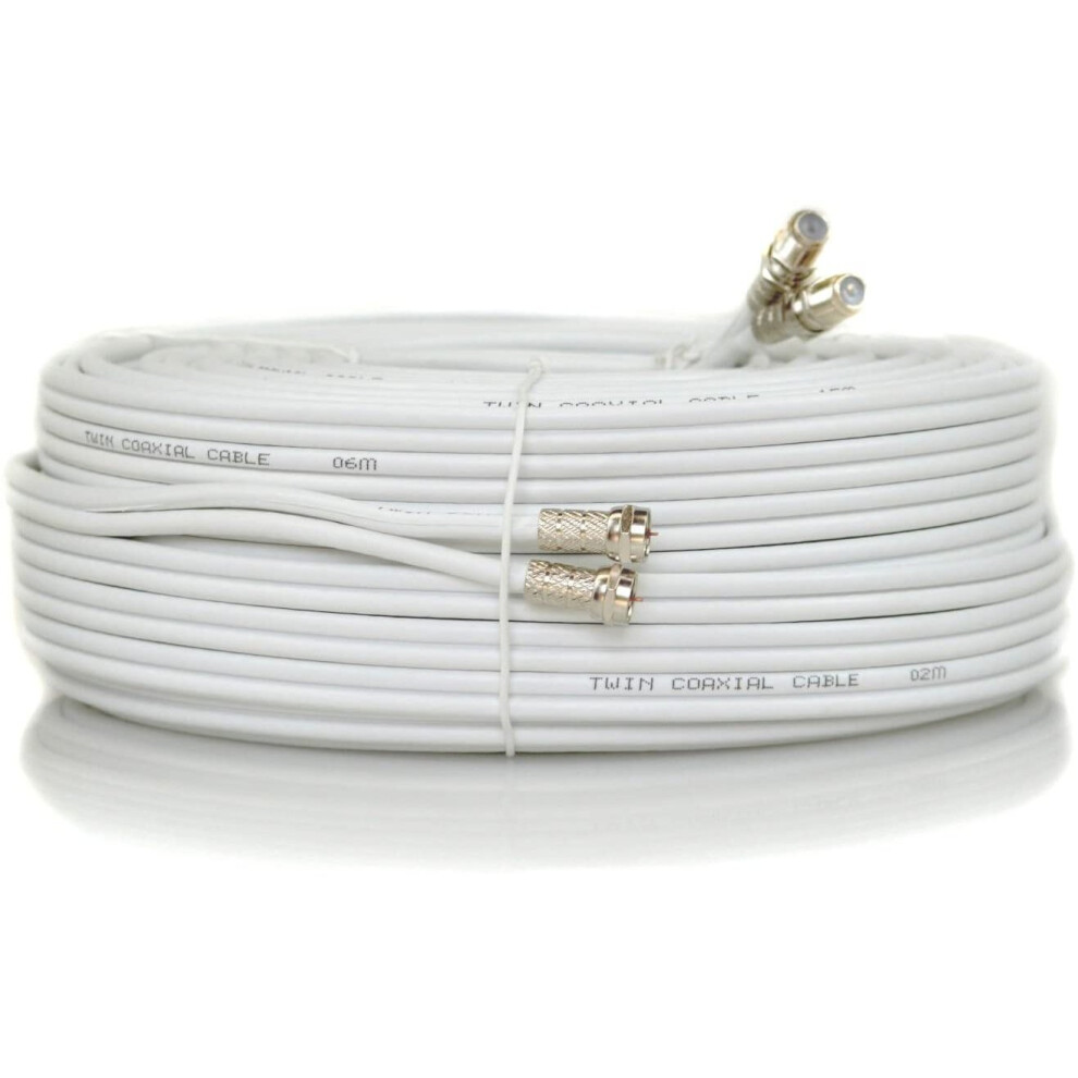 (40 Meter, White) Viewi Twin Satellite Shotgun Cable Extension Kit with Fitted F Connectors for Sky HD Q and Freesat