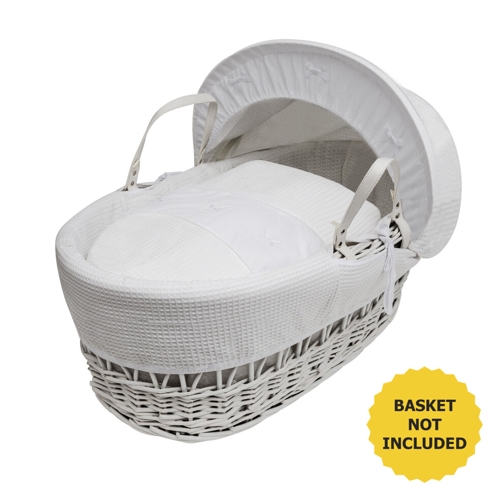 White Waffle with Bows Moses Basket Bedding Set For Palm And Wicker