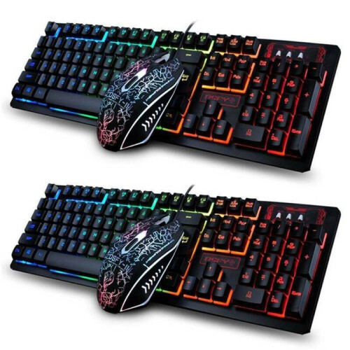 Wired Mechanical Gaming Keyboard and Mouse Set LED Backlit For PC Laptop 19 Keys