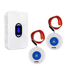 Daytech Wireless Caregiver Pager System: 1 Receiver + 2 Call Buttons, 800 ft Range, 55 Tones, 5-Level Volume, Night Light, IPX5, Plug-In Receiver