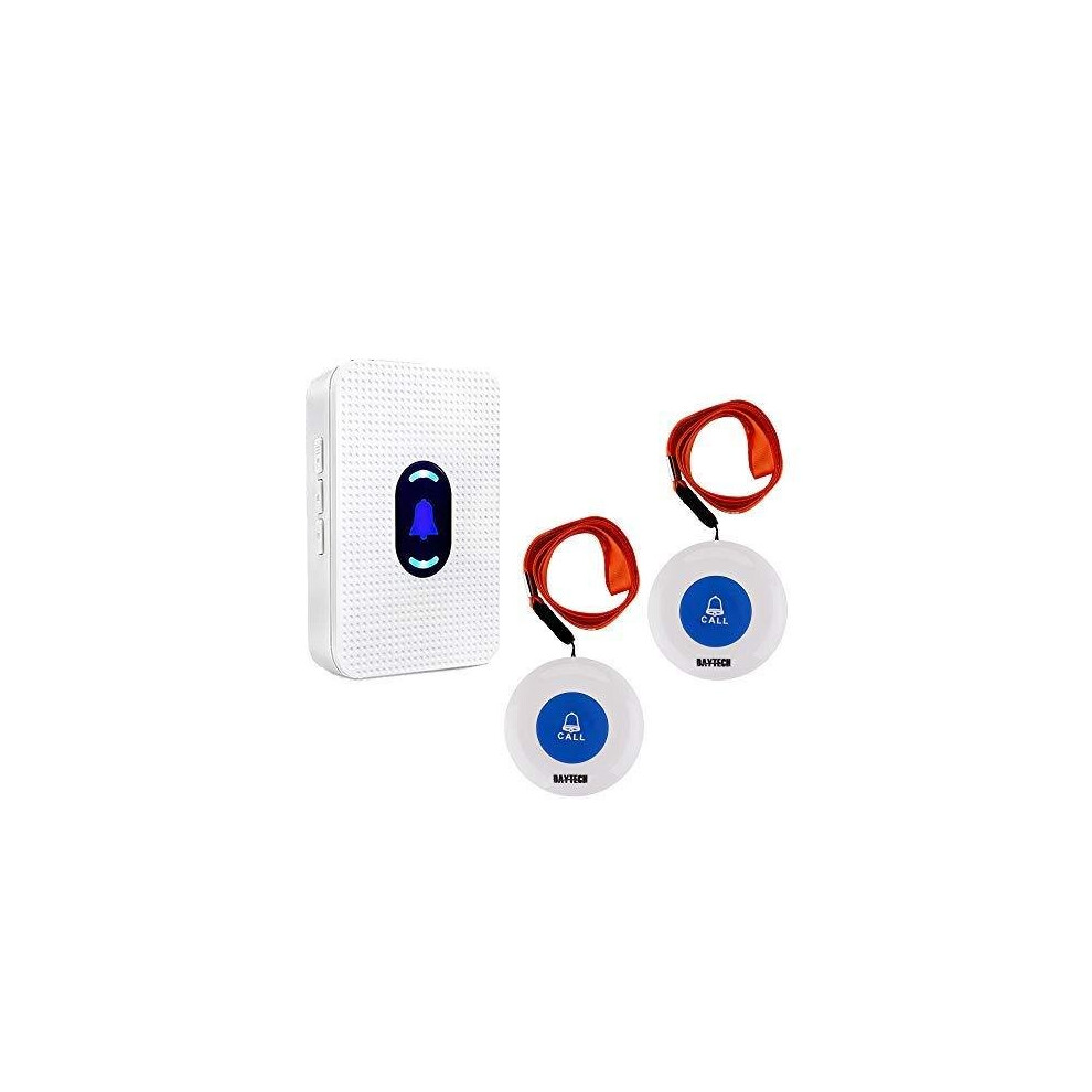 Wireless Caregiver Pager Alert System SOS Call Button for Patient Elderly Personal Home Attendant Nurse Seniors and Disabilities, 1 Receiver & 2 Por