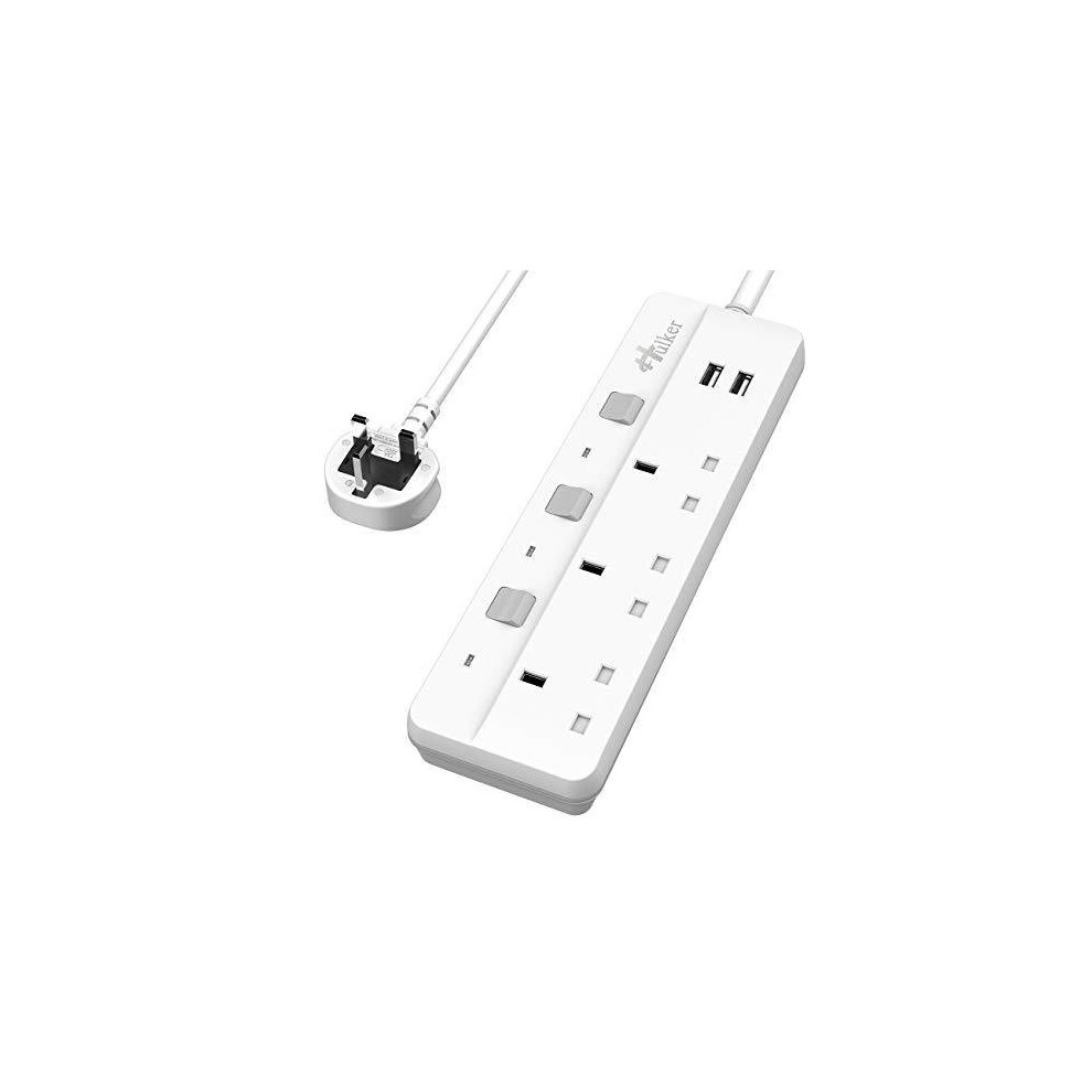 HULKER Extension Lead with USB slots Power Strips with USB ports 3 Way Outlets 2 USB Ports Surge Protection UK Plug with Fuse 13A Extension cord wit