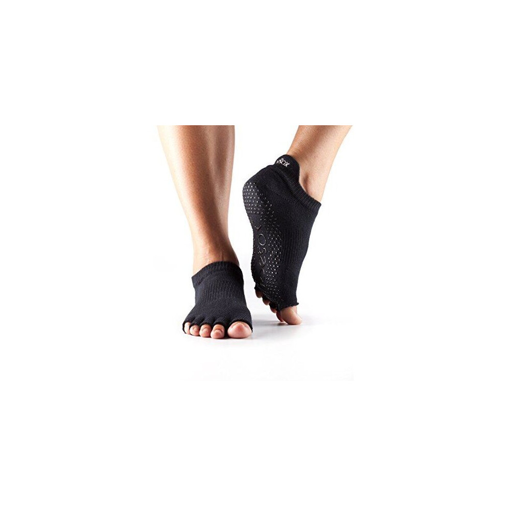 Toesox (S) Half Toe Low Rise Pilates Yoga Dance Grip Socks Barefoot - Black Black,Multicoloured