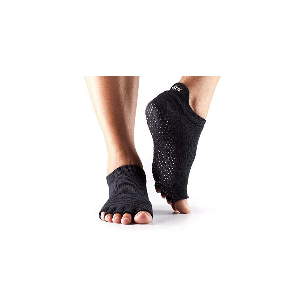 (M) ToeSox Half Toe Low Rise Pilates Yoga Dance Grip Socks Barefoot - Black