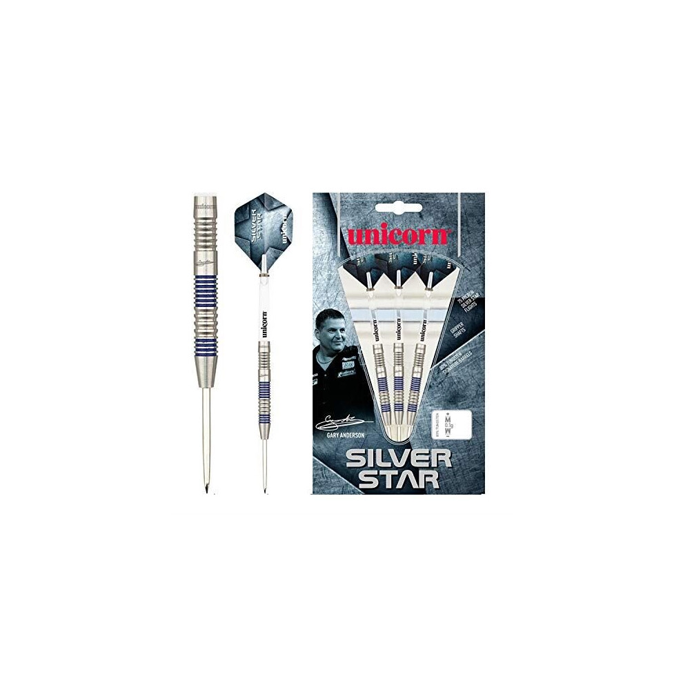 (25 Grams) Unicorn Darts Silver Star 3 Gary Anderson 80% Tungsten Precision Steel Tip Set