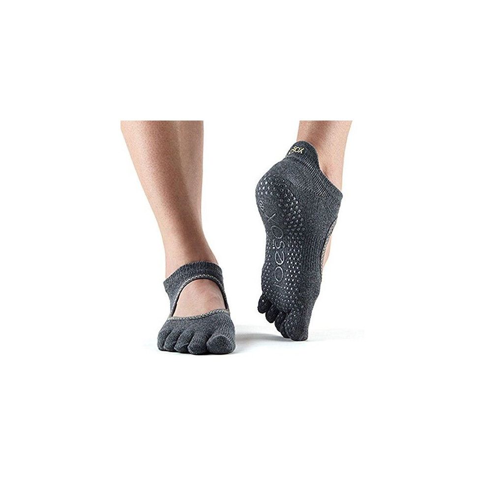 (M) ToeSox Full Toe Bella Bellarina Grip Socks For Barre Pilates Yoga Dance - Charcoal