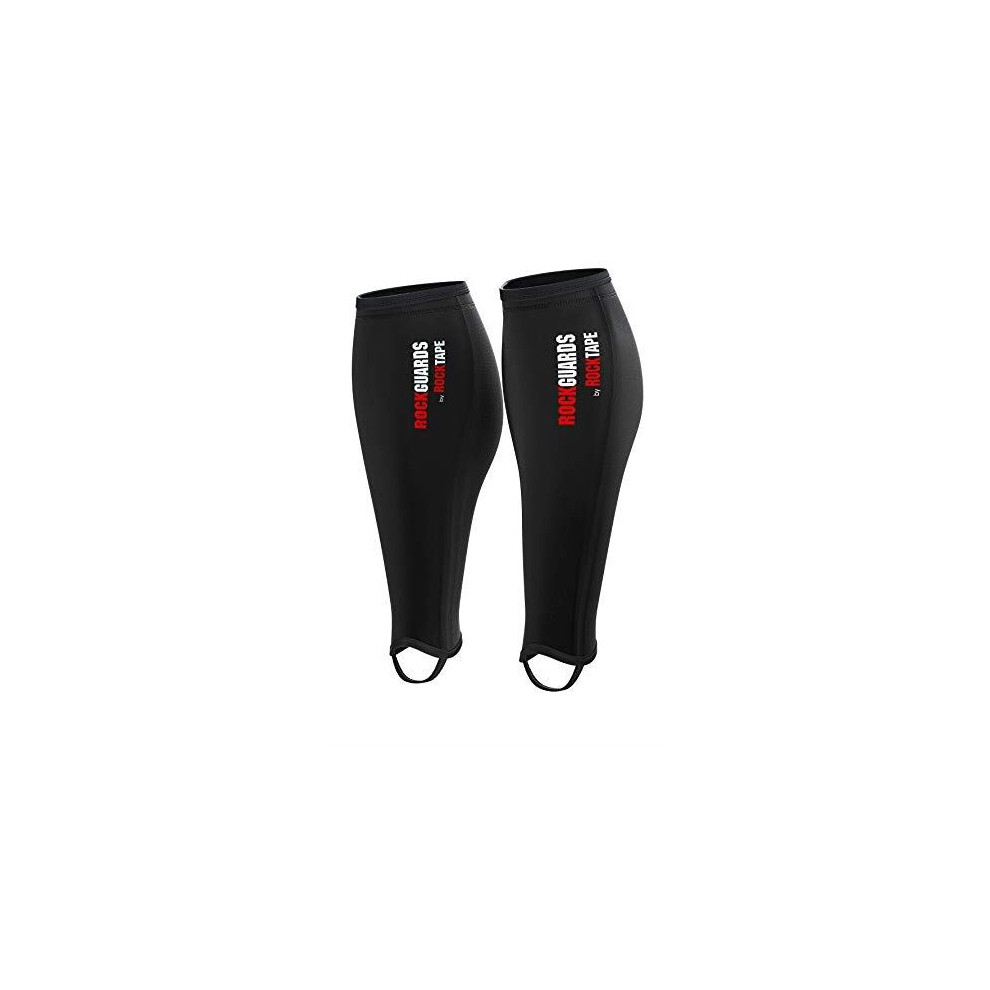 (Size L) Rocktape RockGuards Tough Durable Shin Guards For Intense Training - Black