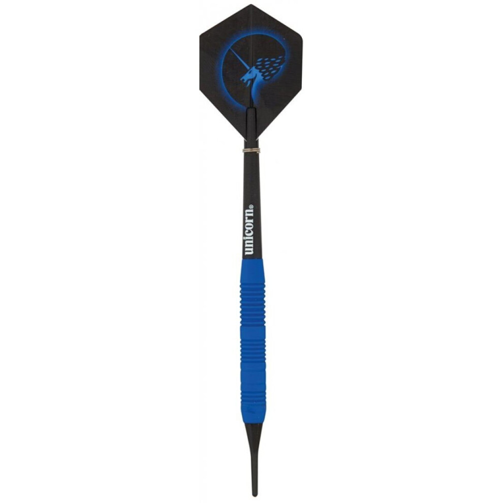 (16 Grams) Unicorn Darts Core Plus Rubberised Blue Brass Precision Value Soft Tip Set