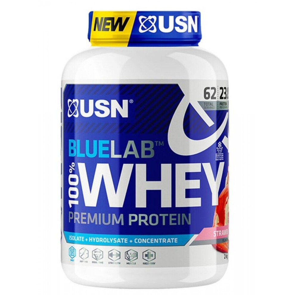 (Vanilla) USN Blue Lab Whey Protein Muscle Growth Repair Recovery Training Powder - 2KG