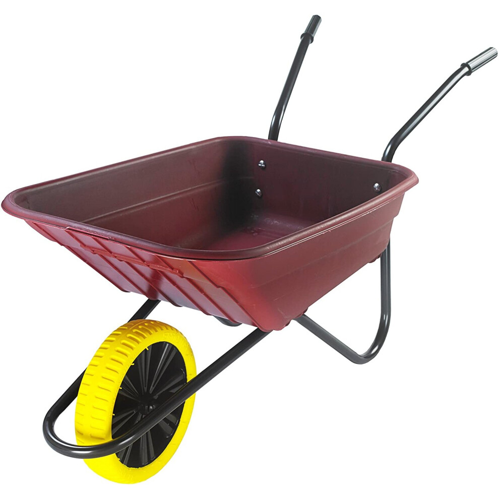90 Litre Shire Heavy Duty Plastic Wheelbarrow  Burgundy  Puncture Proof Wheel
