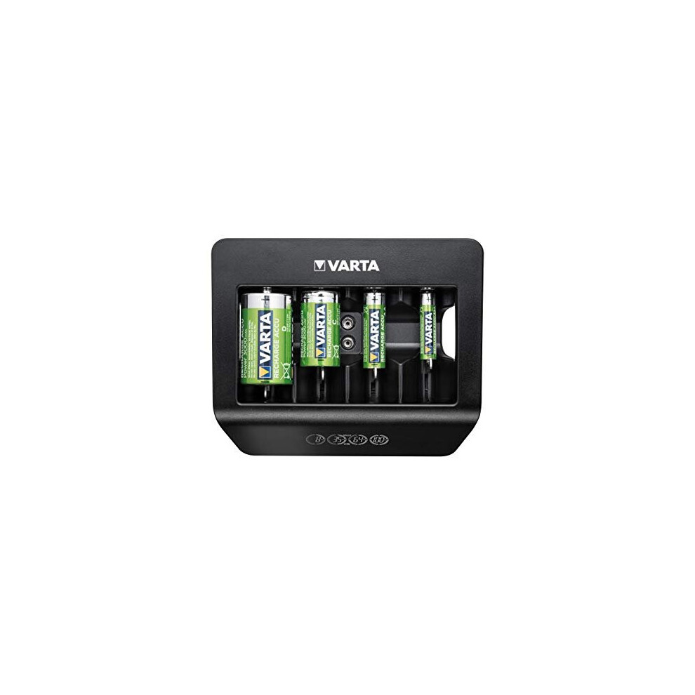 VARTA Universal Charger+ for AA/AAA/9V and USB devices, single bay charge, detection of defective cells