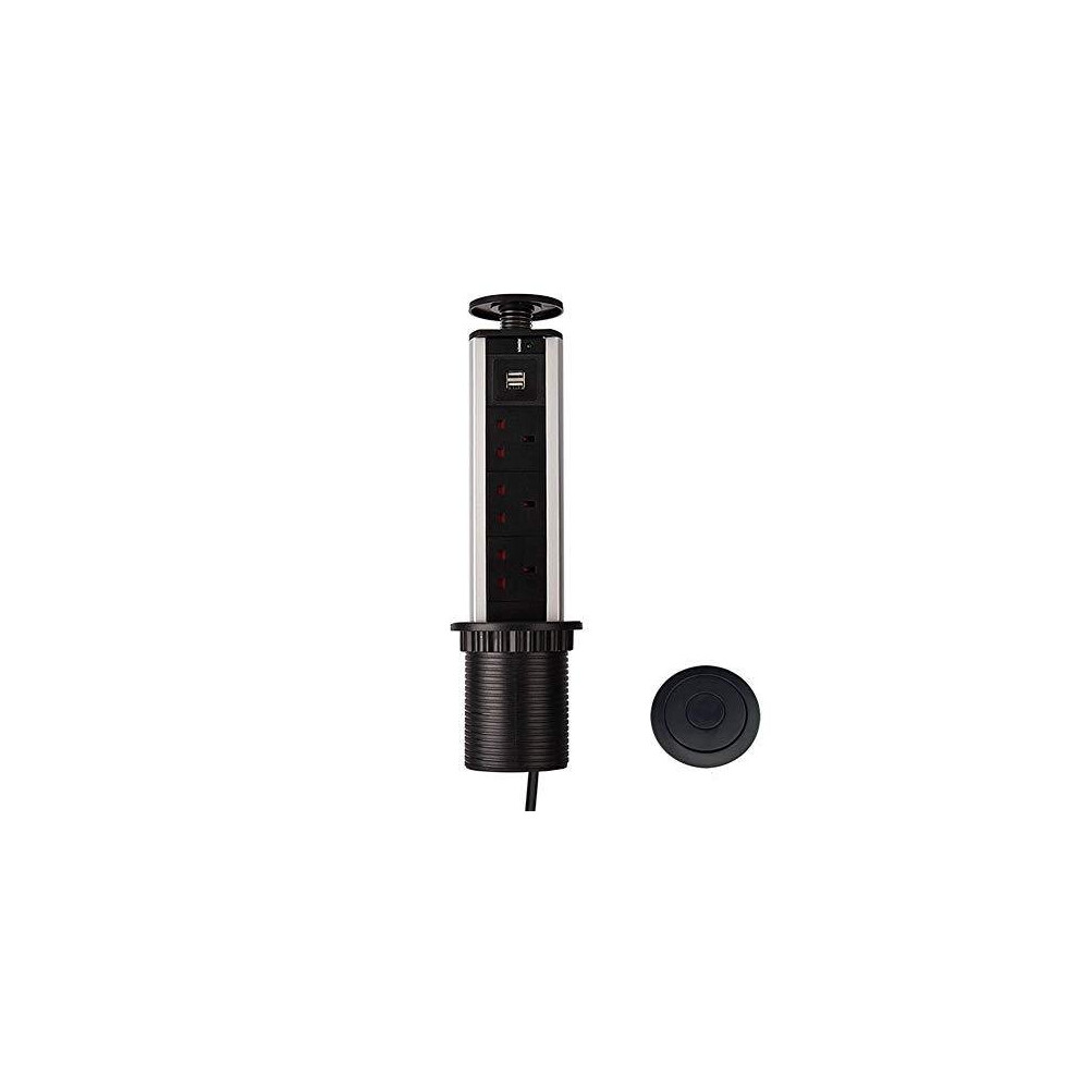 Pull Pop Up Electrical Plug Socket With Usb For Kitchen Worktops (Black) 6902210509578
