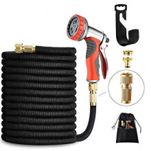LUFENG 2019 Upgrade 50ft Expandable Garden Hose - 9-Pattern Metal Spray Nozzle, Double Latex Core, Solid Brass Fittings, Lightweight & Durable