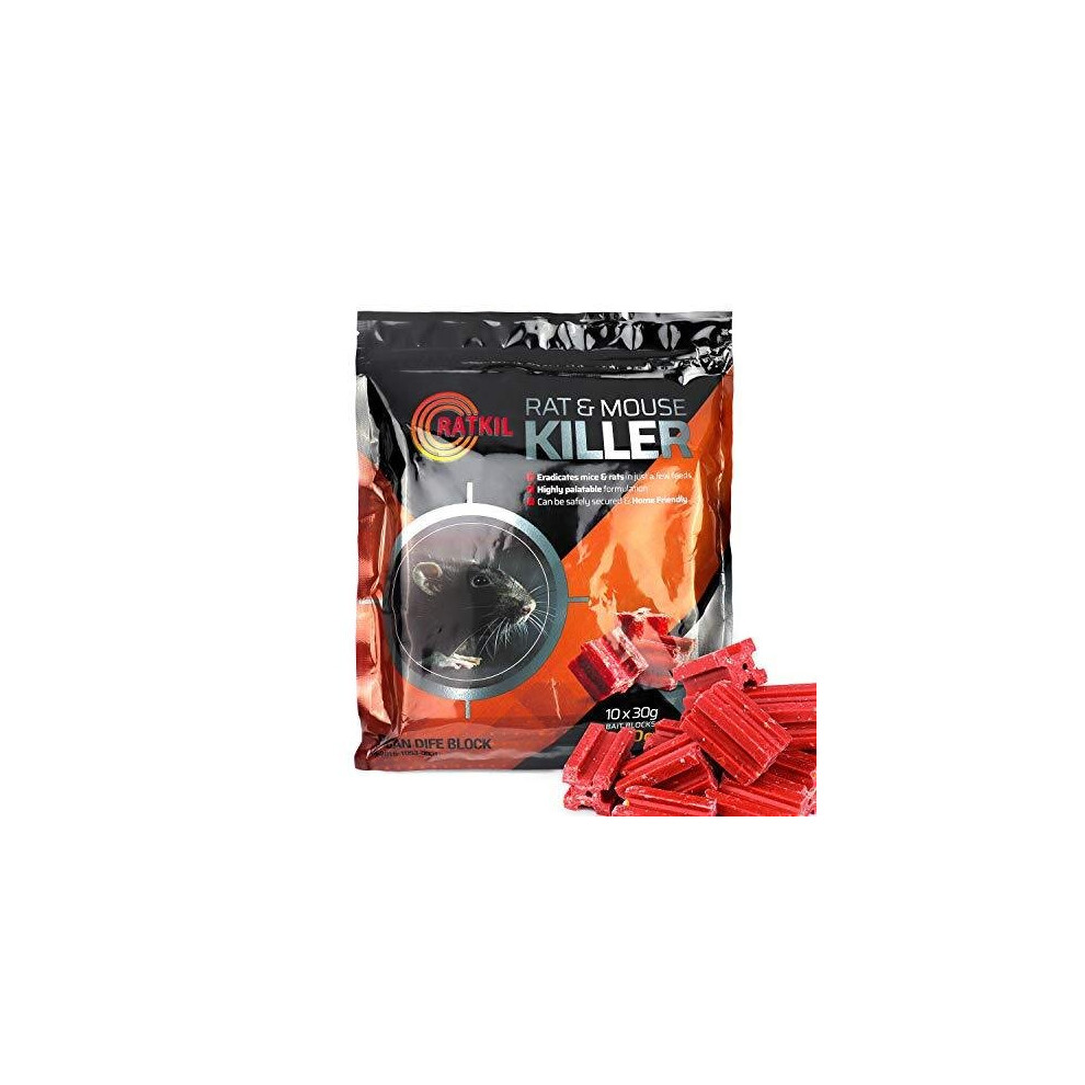 Ratkil Rat Poison 300G Rat And Mouse Killer Bait Blocks - Professional Strength Difenacoum - Fast Acting Poison For Pest Control | Weatherproof And