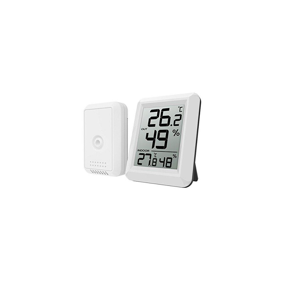 Oria White Digital Thermometer Hygrometer, Indoor/Outdoor Humidity Meter, Temperature Monitor With Wireless Sensor, 328Ft/100M Range, C/F Selectable, 60