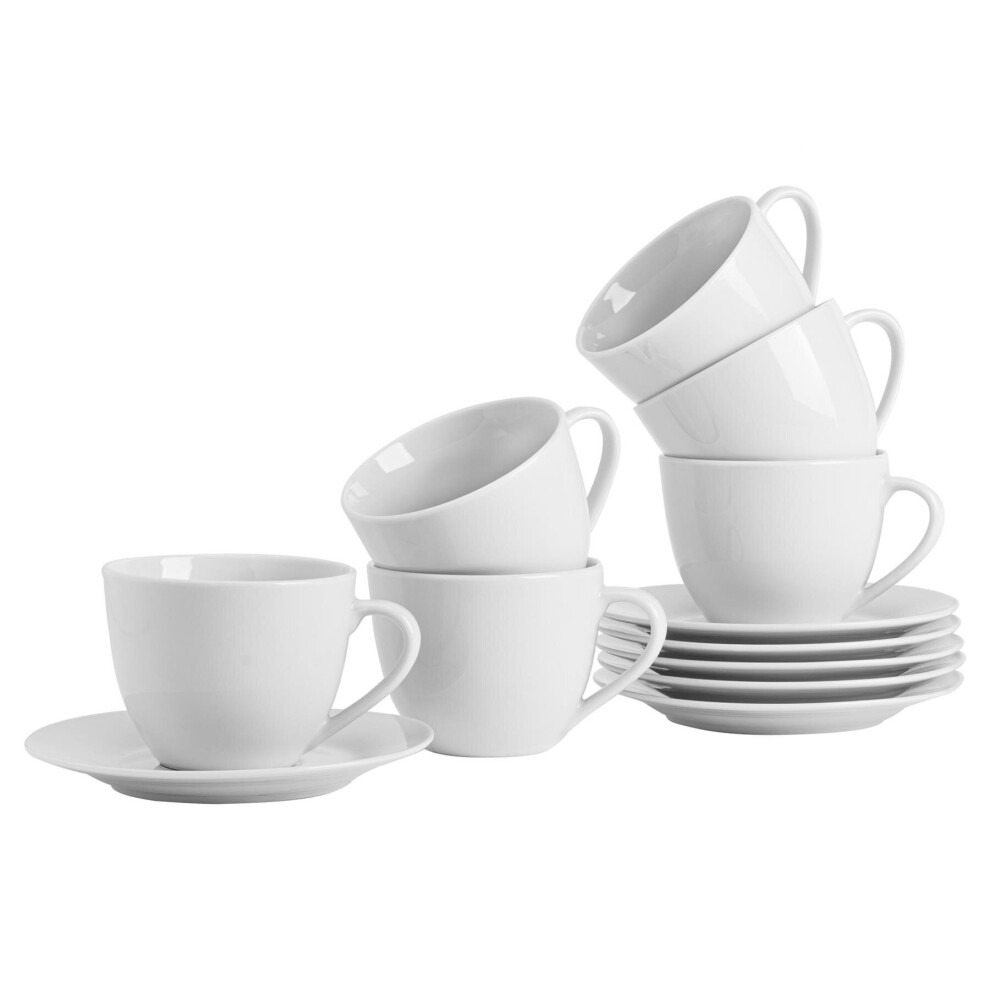 Classic White Cappuccino Cup & Saucer Set - 320ml - 12 Piece