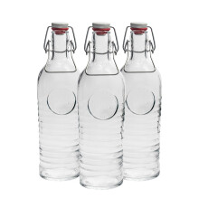Glass Water Bottle Flip Top Carafe Table Jug, Bormioli Rocco Officina - 1.2L x3