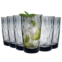Hi Ball Glasses Water Highball Drinking Tumbler Diamond Dimpled Glass 470ml x6