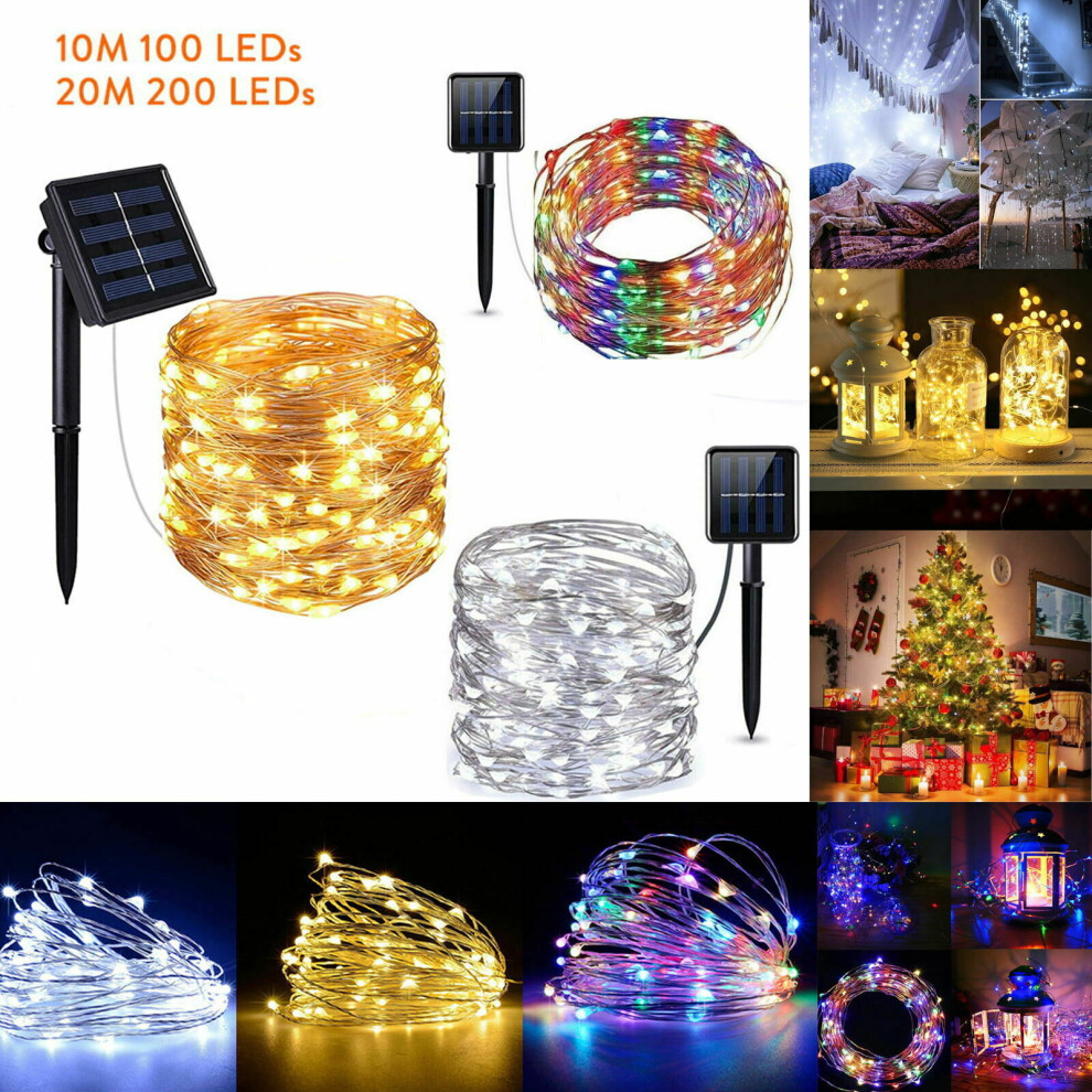 (Cool White) 20M LED Solar Fairy Lights Christmas lights Garden Decor